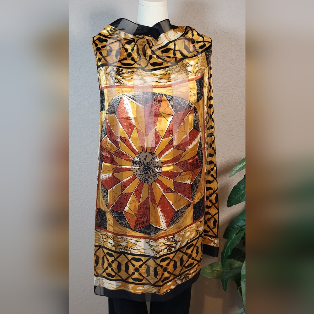 JOVANI Black and Gold Geometric Scarf - 39 x 39 Square - Picture 9 of 11